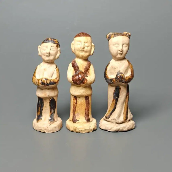 [SOLD OUT] [진품] 출토품 북송시대 츠주요과 삼채 인물상 3점 일괄 중국도자기 골동