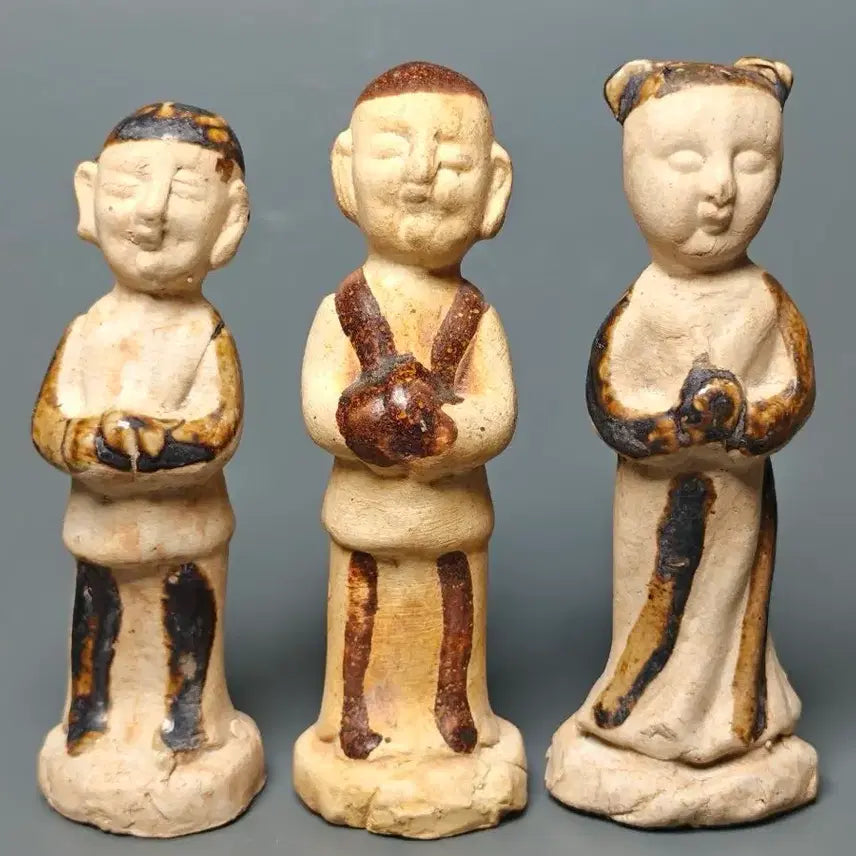 [SOLD OUT] [진품] 출토품 북송시대 츠주요과 삼채 인물상 3점 일괄 중국도자기 골동