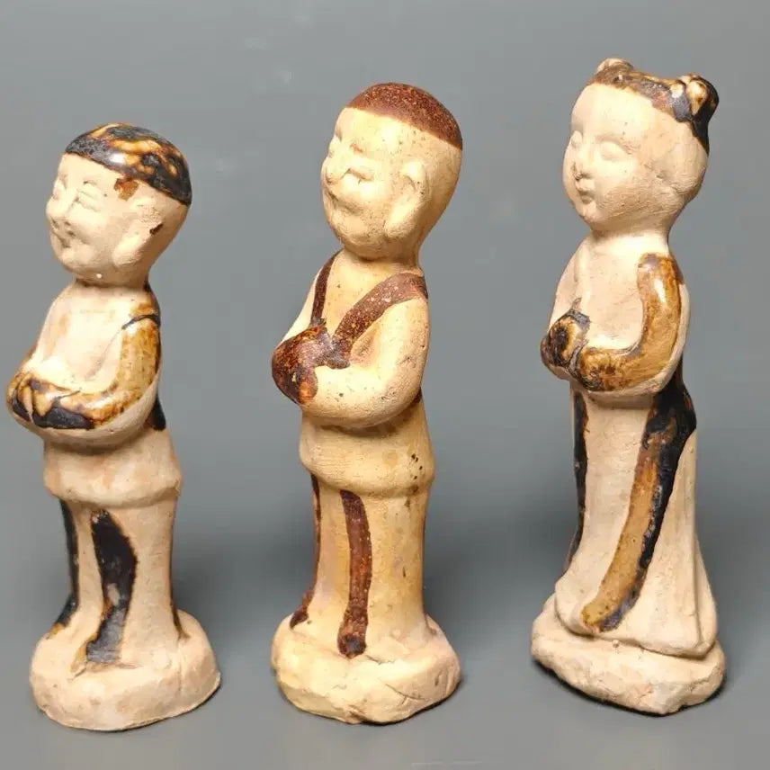 [SOLD OUT] [진품] 출토품 북송시대 츠주요과 삼채 인물상 3점 일괄 중국도자기 골동