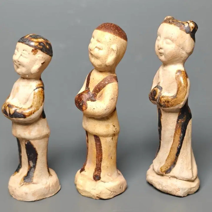 [SOLD OUT] [진품] 출토품 북송시대 츠주요과 삼채 인물상 3점 일괄 중국도자기 골동