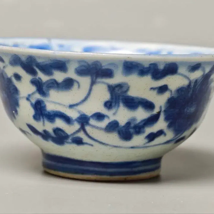[BUNJANG] Chinese Qing Dynasty Celadon Porcelain Tea Bowl Antique / [진품] 청나라 중기 청화초화문 다완 중국도자기 골동품 고미술품 수집품