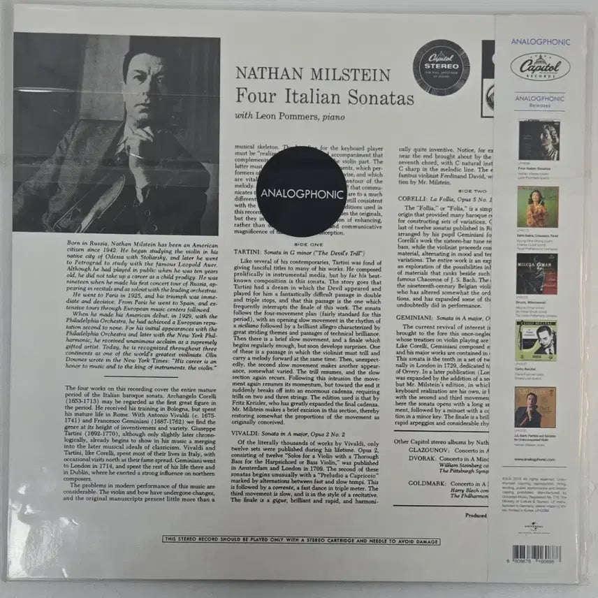[BUNJANG] Nathan Milstein Four Italian Sonatas 180g Audiophile LP / Milstein-Four Italian Sonatas LP (리이슈)
