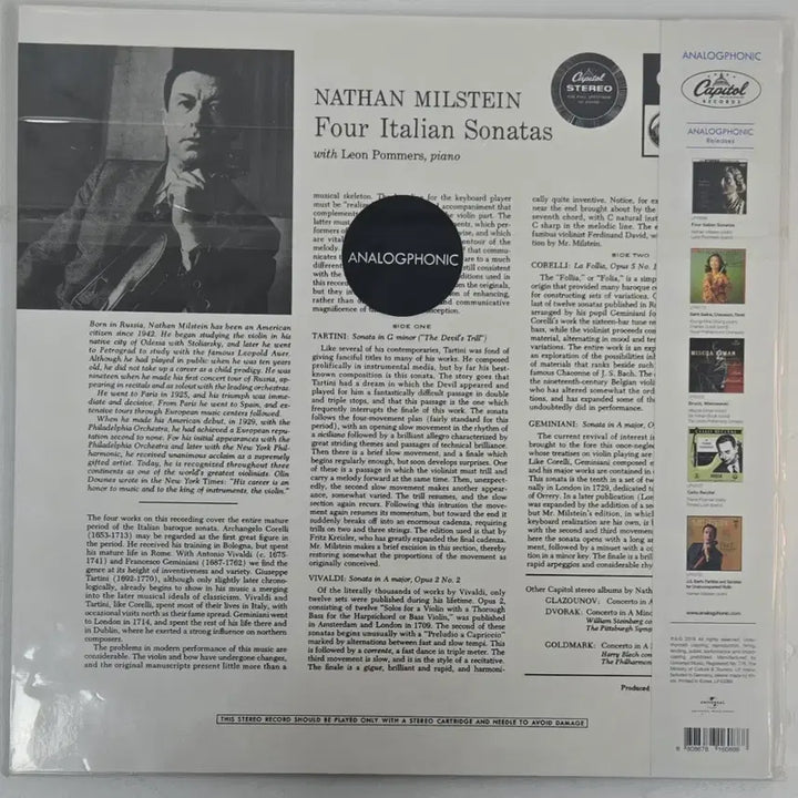 [BUNJANG] Nathan Milstein Four Italian Sonatas 180g Audiophile LP / Milstein-Four Italian Sonatas LP (리이슈)