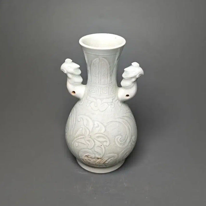 [BUNJANG] Yuan Dynasty Celadon Porcelain Twin-Handled Vase with Dragon Motif / [진품] 출토품 원대 청백자 쌍이수 용문각화 병 중국도자기 골동품 고미술