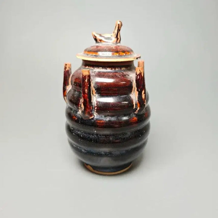 [BUNJANG] Authentic Yuan Dynasty Black Glaze Pedestal Jar (Sagwanbyeong) - Chinese Antique Porcelain / [진품] 출토품 원대 흑유 사관병 중국도자기 골동품 고미술품 수집품
