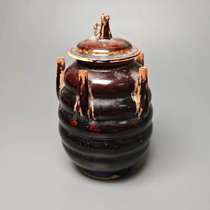 [BUNJANG] Authentic Yuan Dynasty Black Glaze Pedestal Jar (Sagwanbyeong) - Chinese Antique Porcelain / [진품] 출토품 원대 흑유 사관병 중국도자기 골동품 고미술품 수집품