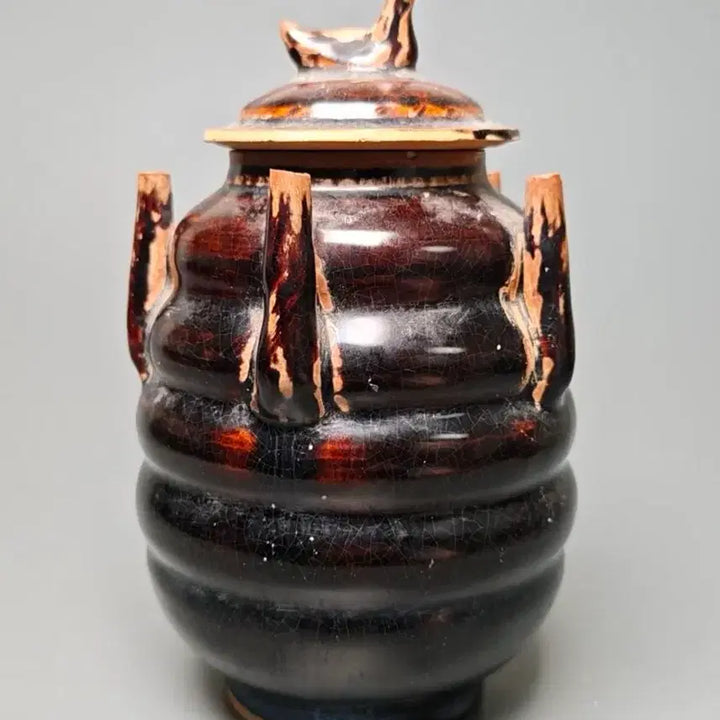 [BUNJANG] Authentic Yuan Dynasty Black Glaze Pedestal Jar (Sagwanbyeong) - Chinese Antique Porcelain / [진품] 출토품 원대 흑유 사관병 중국도자기 골동품 고미술품 수집품