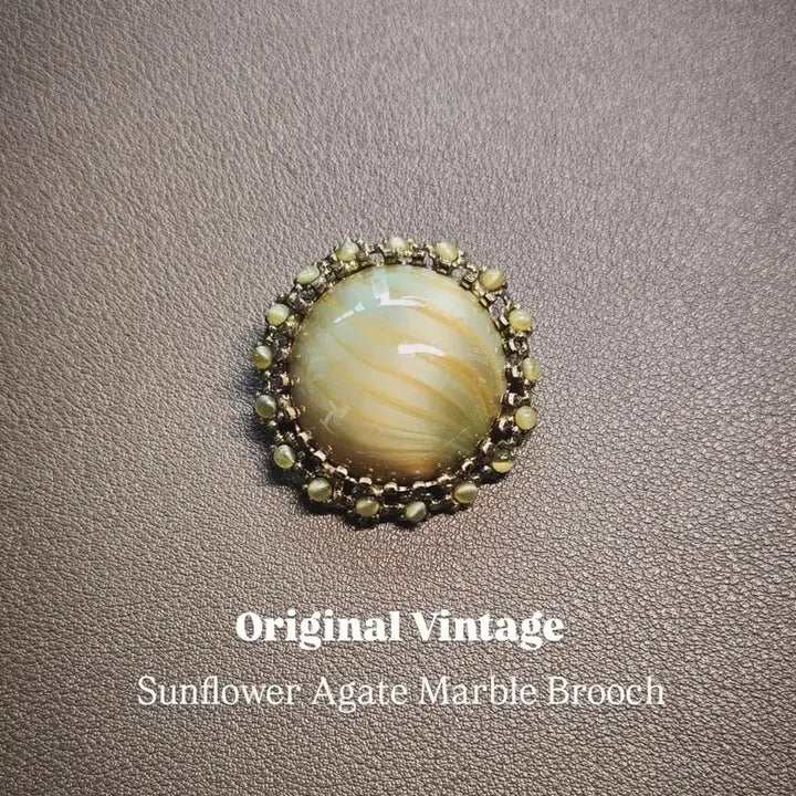 [BUNJANG] Vintage English Marble Agate Circle Brooch / 영국 오리지널 빈티지 마블 아게이트 서클 브로치