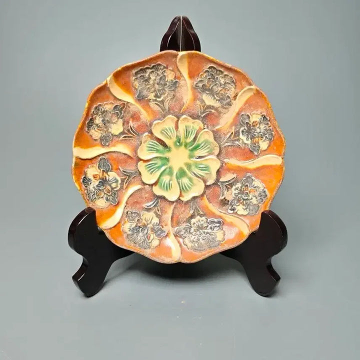 [BUNJANG] Goryeo Dynasty Samche Pottery Peony Pattern Flower Shaped Large Plate / [진품] 출토품 금나라 삼채 모란문 화형 대반 중국도자기 골동품 수집품