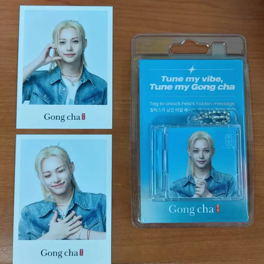 [BUNJANG] Stray Kids Felix Gongcha Voice Keychain Blue + Gongcha Happy Card Bundle Set / (미개봉) 필릭스 공차 보이스키링 블루+공차 해피 카드 2종
