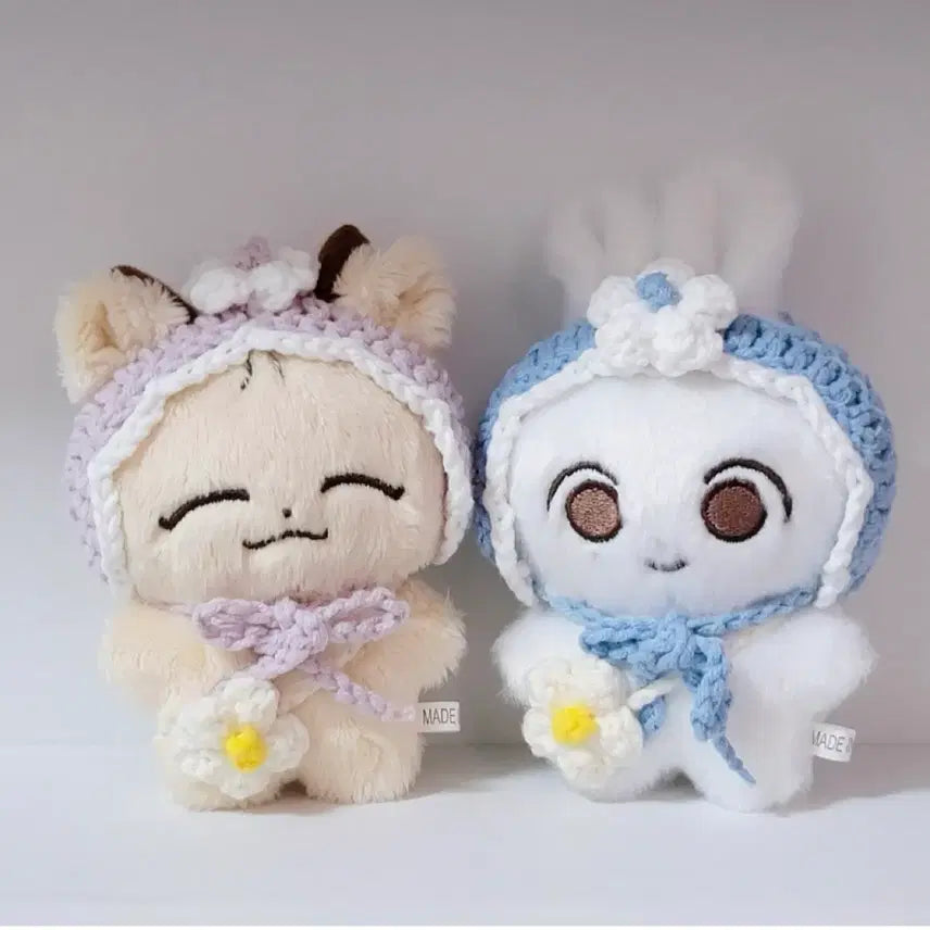 [BUNJANG] 10cm Doll Clothes Set (Pink) - Ear Muffs &amp; Daisy Bag / [연핑크/10cm인형옷]귀도리 가방 일괄세트 뜨개인형옷 누이옷