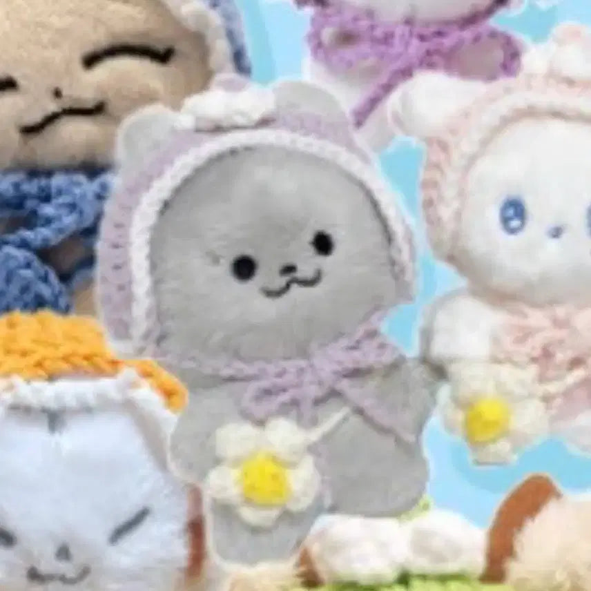 [BUNJANG] 10cm Doll Clothes Set (Pink) - Ear Muffs &amp; Daisy Bag / [연핑크/10cm인형옷]귀도리 가방 일괄세트 뜨개인형옷 누이옷