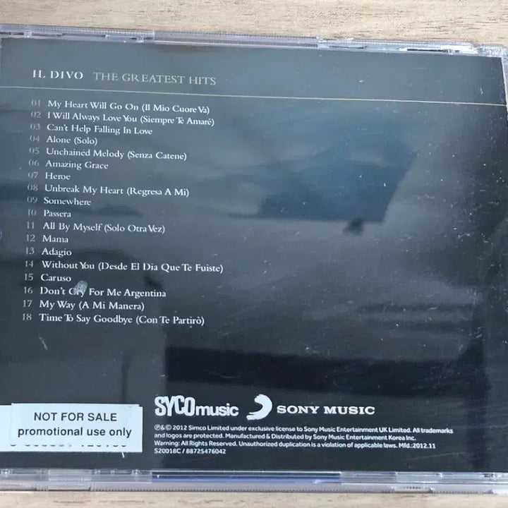 [BUNJANG] Il Divo The Greatest Hits Promotional CD / IL DIVO - The Greatest Hits (홍보용 CD)