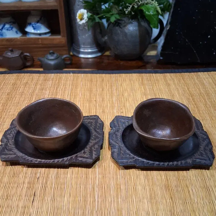 [BUNJANG] Hand-formed Teacup Set (Tezuku-ne) - 2 Pieces / 손성형 ( 테즈쿠네 ) 으로 만든 차잔