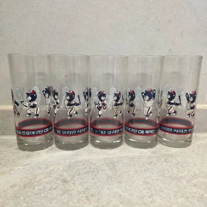 [BUNJANG] OB Bears 1982 Korean Series Championship Commemorative Glass Set / OB 베어스 1982년 오비베어스 코리안 시리즈 우승 기념 유리잔 세트