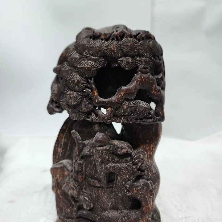 [BUNJANG] Chinese Wood Carving Statue: Elderly Man with Pine Tree / 중국 원목공예 나무 조각상 노인과 소나무