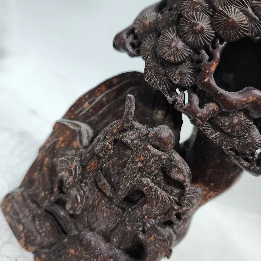 [BUNJANG] Chinese Wood Carving Statue: Elderly Man with Pine Tree / 중국 원목공예 나무 조각상 노인과 소나무