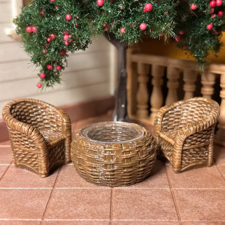 [BUNJANG] Rattan Chair Set with 2-Person Table Miniature / 라탄 의자 세트 미니어처 2인용 테이블 포함