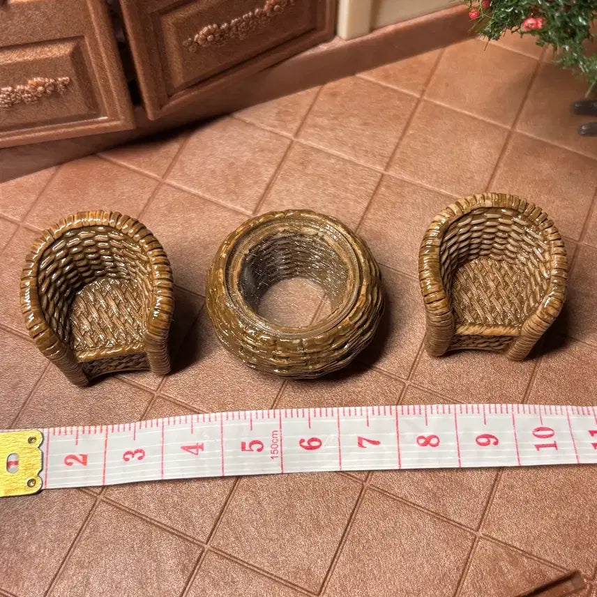 [BUNJANG] Rattan Chair Set with 2-Person Table Miniature / 라탄 의자 세트 미니어처 2인용 테이블 포함