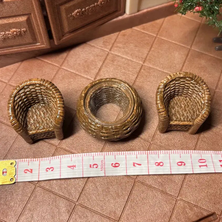 [BUNJANG] Rattan Chair Set with 2-Person Table Miniature / 라탄 의자 세트 미니어처 2인용 테이블 포함
