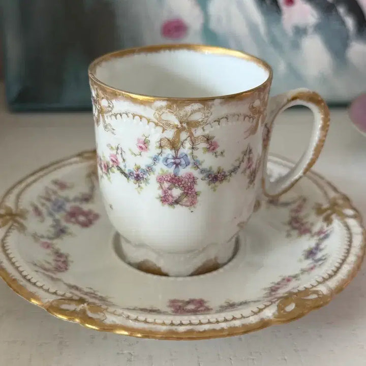 [BUNJANG] Haviland Limoges Schleiger 597a Antique Demitasse Cup and Saucer Set / 하빌랜드 597a 에소잔 듀오