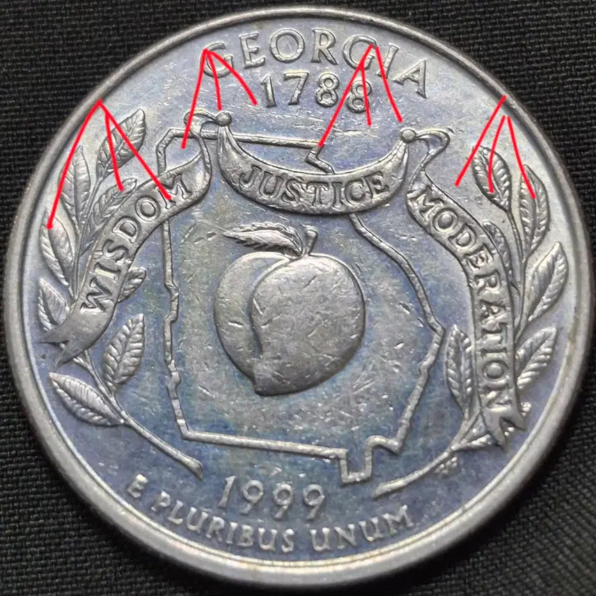 [BUNJANG] 1999 D Georgia Quarter 25 Cent Coin Blue Toning / 1999년 D조지아 쿼터 주화 25센트 블루 토닝