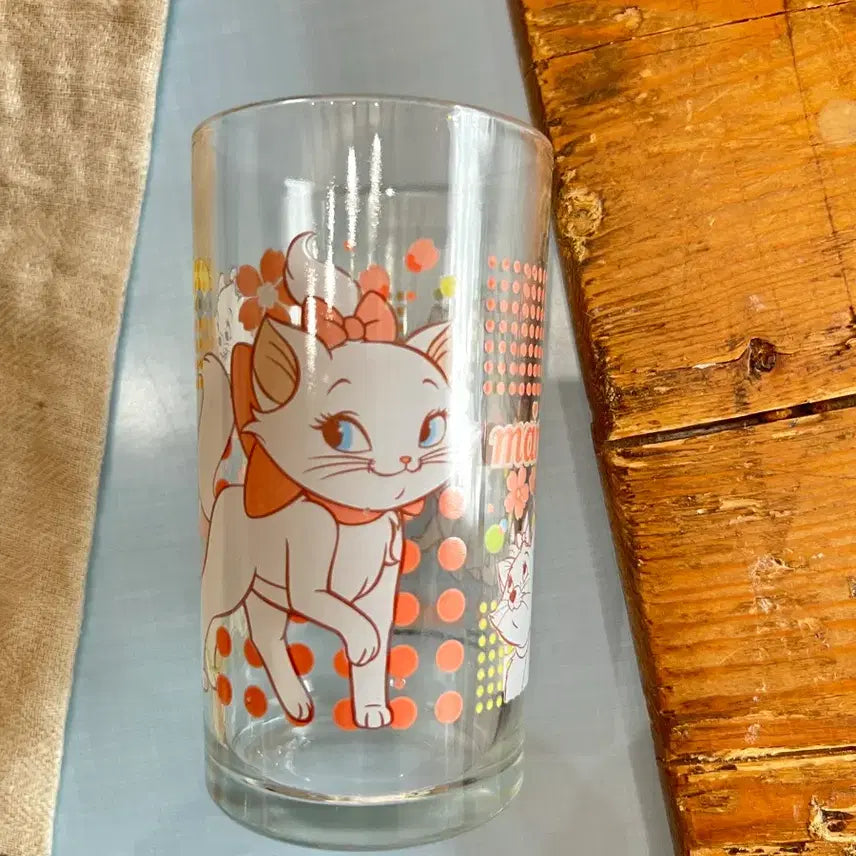 [BUNJANG] Vintage Marie Cat Character Glass Cup 240ml / 빈티지 마리 캣 캐릭터 유리컵 240ml