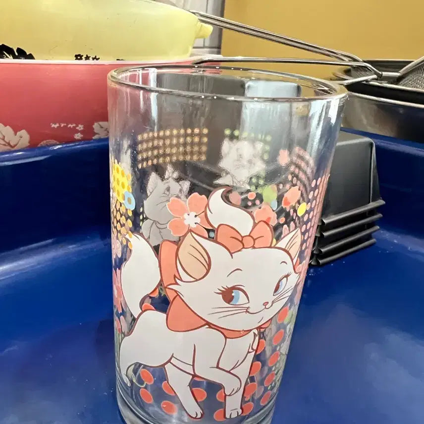 [BUNJANG] Vintage Marie Cat Character Glass Cup 240ml / 빈티지 마리 캣 캐릭터 유리컵 240ml