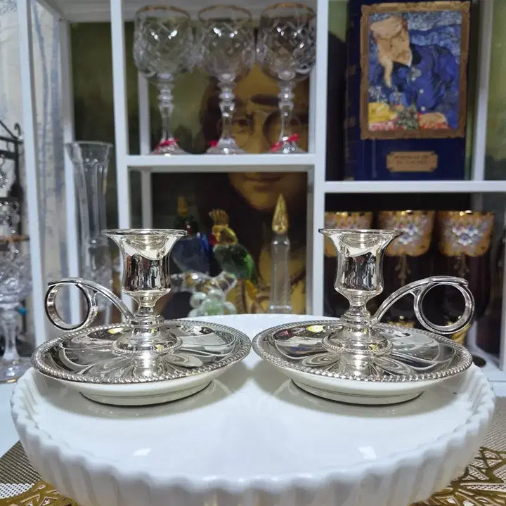 [BUNJANG] Antique English Silverplate 1-Light Candlestick Pair / 영국 실버플레이트(SP) 1구촛대2p