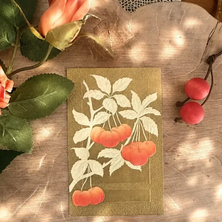 [BUNJANG] Antique Embossed Cherry Postcard / 앤틱 빈티지엽서 체리송이 입체양각