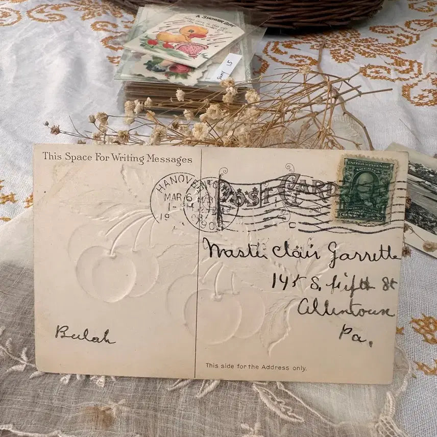 [BUNJANG] Antique Embossed Cherry Postcard / 앤틱 빈티지엽서 그라데이션 체리