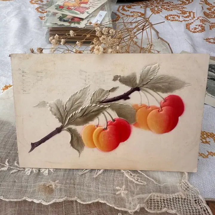 [BUNJANG] Antique Embossed Cherry Postcard / 앤틱 빈티지엽서 그라데이션 체리