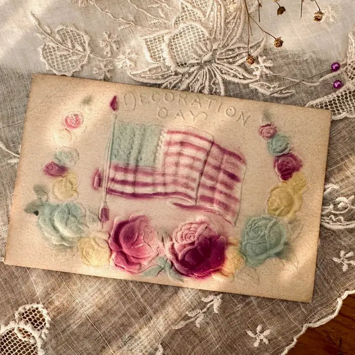 [BUNJANG] Vintage Postcard - Pastel Roses and American Flag / 빈티지엽서 파스텔로즈와 성조기
