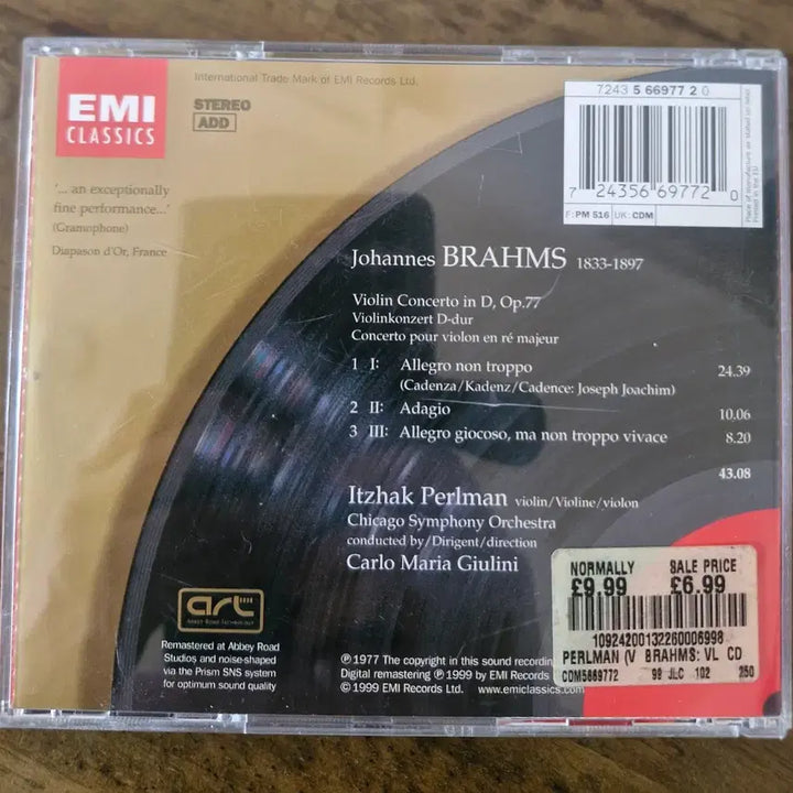 [BUNJANG] Brahms Violin Concerto (Itzhak Perlman) CD / CD 브람스 바이올린 협주곡 (이자크 펄만)