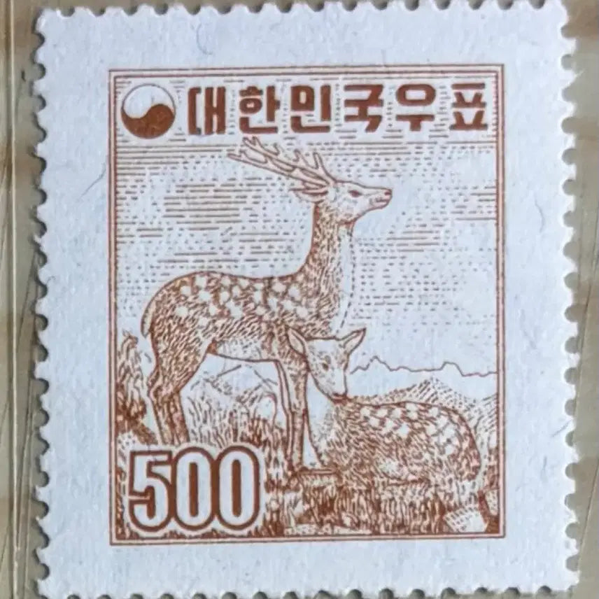 [BUNJANG] 1957 Deer Stamp - Standard Sheet / 사슴500, 지그재그보통, 단편우표, 1957년