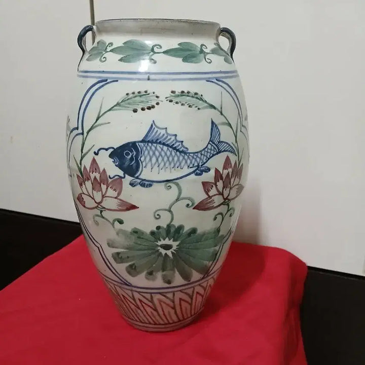 [BUNJANG] Celadon Porcelain Vase with Fish and Chrysanthemum Motif / 청화 백자