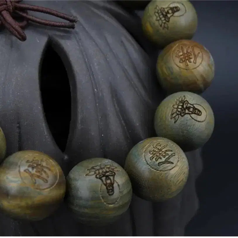 [BUNJANG] Buddha Green Sandalwood Guan Yin Bodhisattva Prayer Beads 20mm / 붓다 녹단 관세음보살 (녹단은 3가지 변색합니다)20mm