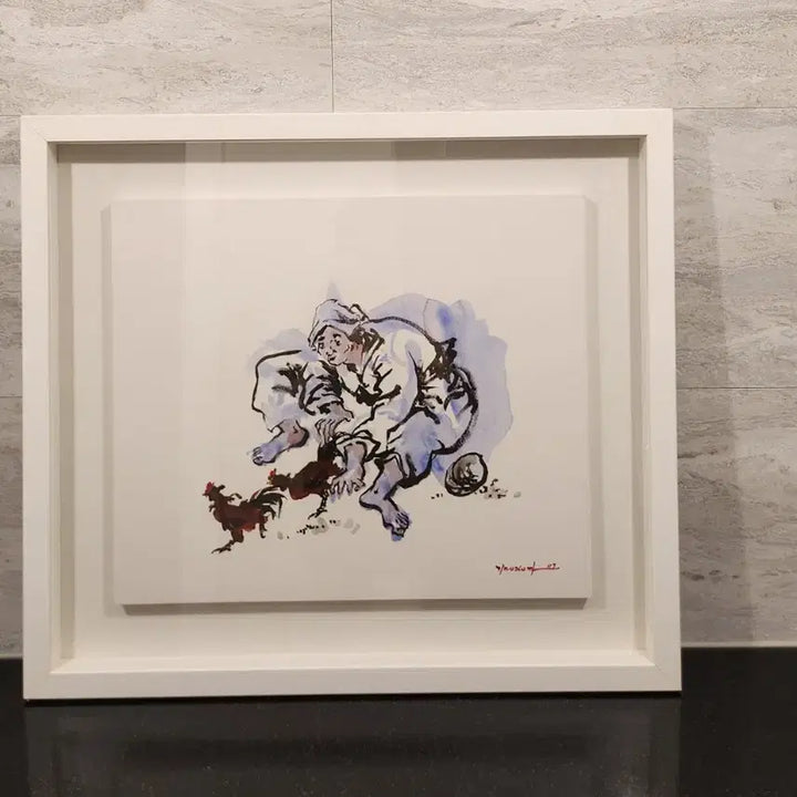 [BUNJANG] Kim Young-ja "Cockfighting" Artwork No. 10 Watercolor Croquis / 1세대 김영자 화백 투계도 작품 10호