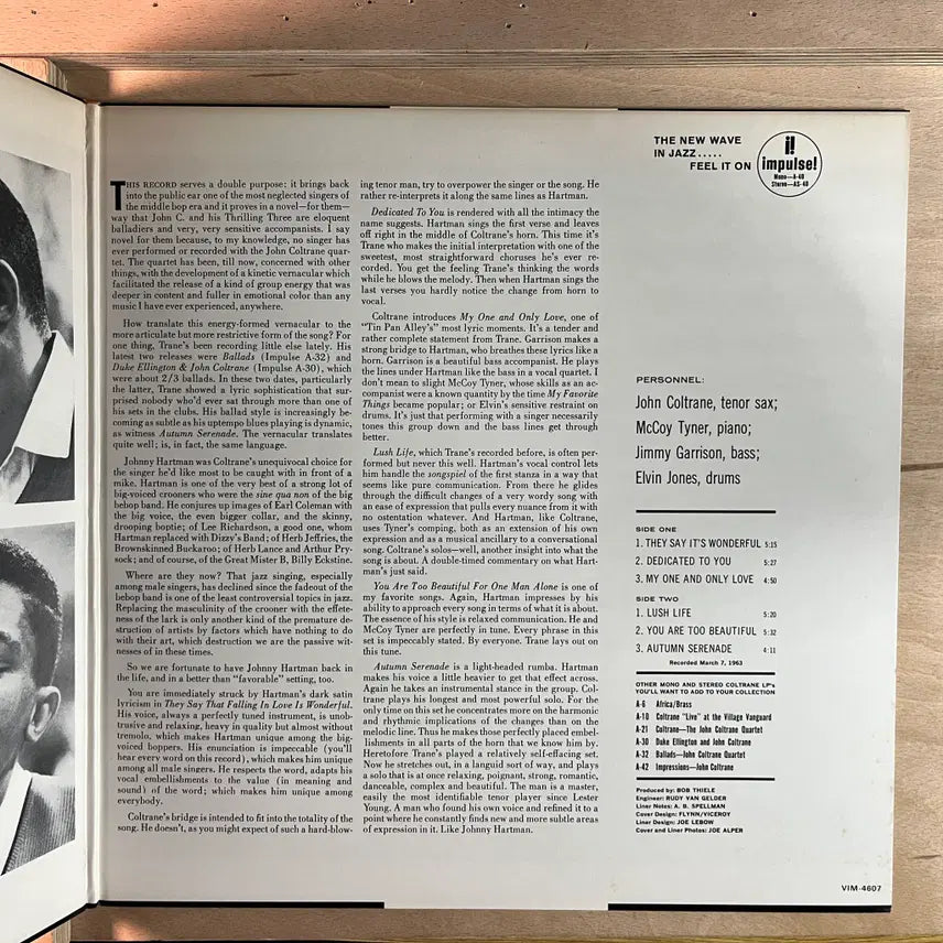 [BUNJANG] John Coltrane And Johnny Hartman John Coltrane And Johnny Hartman LP / John Coltrane And Johnny Hartman 일본반 LP