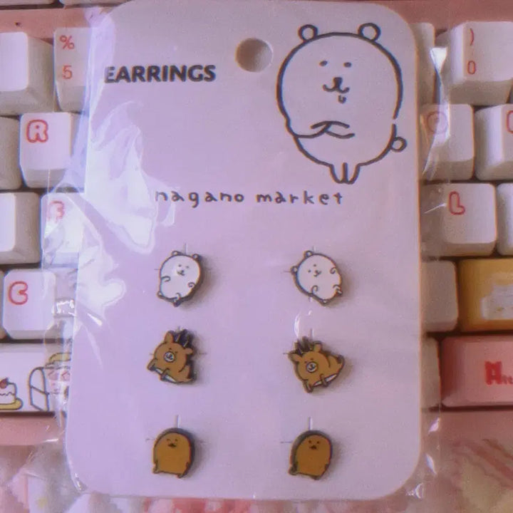 [BUNJANG] Nagano Market Damgom Dangom Bear Earring Set / 나가노마켓 농담곰 담곰 귀걸이 세트