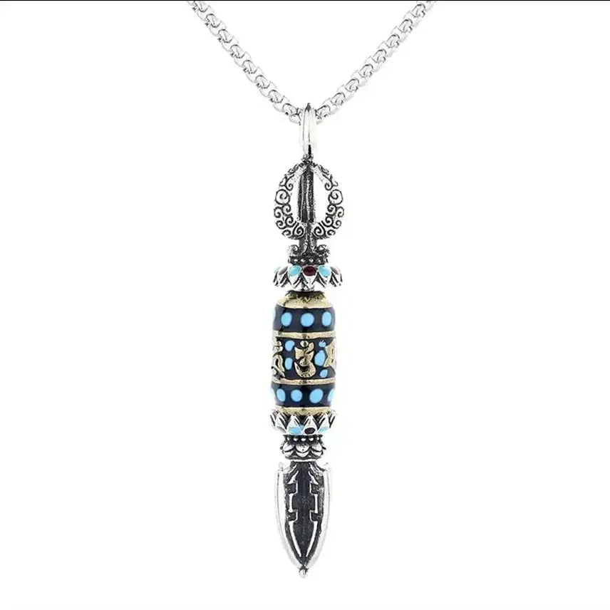 [BUNJANG] Tibetan Buddhist Vajra Pendant Necklace 5.3cm / 티베트 밀교 금강저 6진언 바즈라 펜던트 목걸이 5.3cm