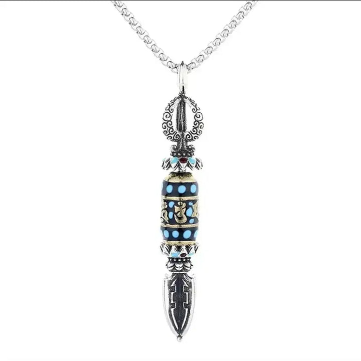 [BUNJANG] Tibetan Buddhist Vajra Pendant Necklace 5.3cm / 티베트 밀교 금강저 6진언 바즈라 펜던트 목걸이 5.3cm
