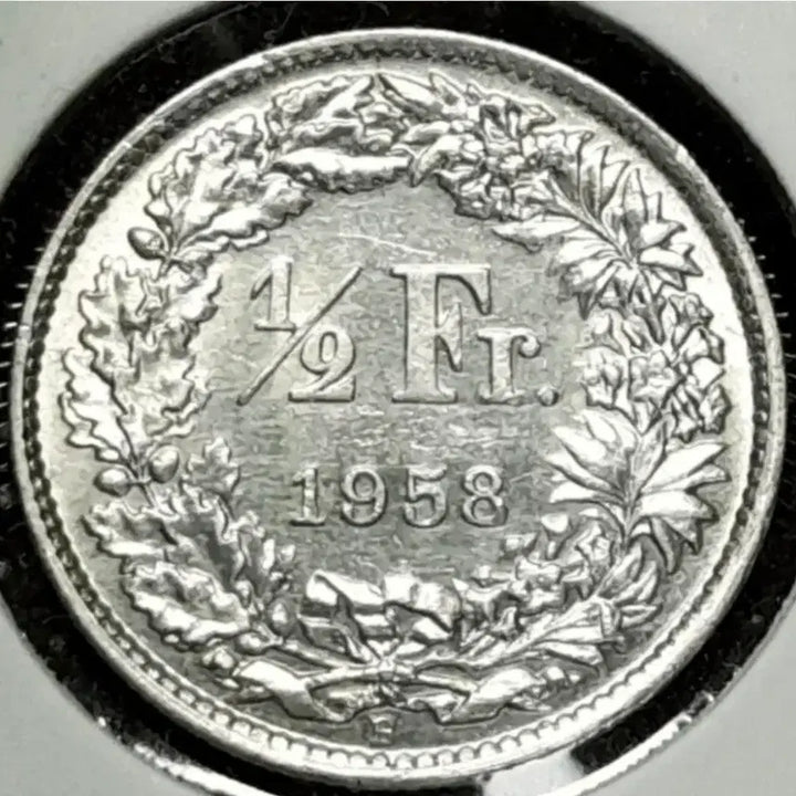 [BUNJANG] Switzerland 1958 1/2 Franc Silver Coin (Unused) / [은화] 스위스 미사용 1958년 1/2프랑 은화.외국주화  화폐 동전