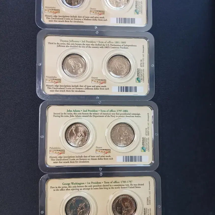 [BUNJANG] 2007 US Presidential Dollar Coin Set (4 Presidents, 2 Mints, 4 Sets) / 2007년 미국 대통령 1달러 기념주화 1대에서4대까지 2종 4세트