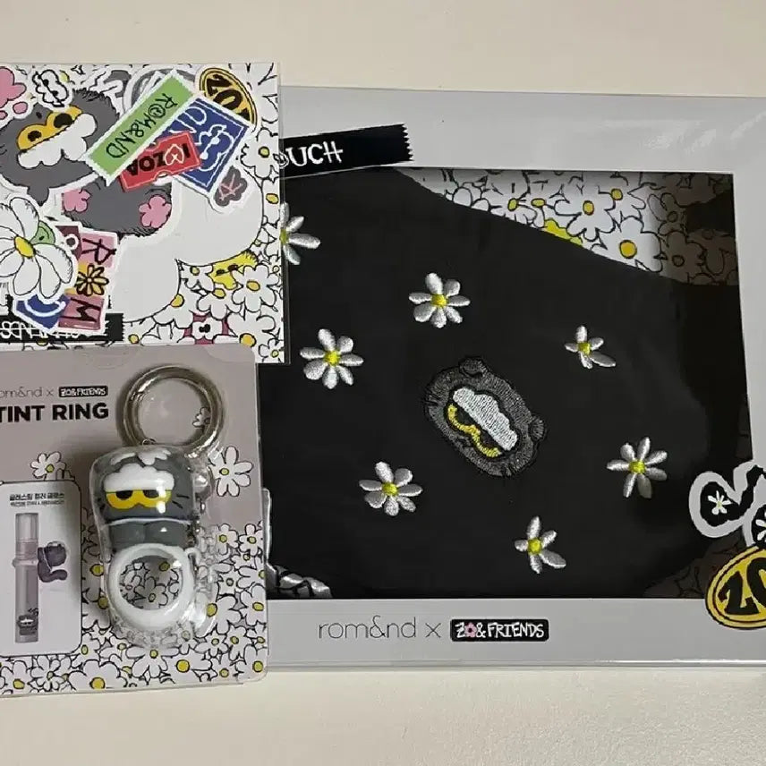 [BUNJANG] Rom&amp;nd Joah Friends G-Dragon Collaboration Scarf Pouch, Sticker, Tint Cap Bundle Set / 롬앤 조앤프렌즈 지디 지드래곤 콜라보 스카프 파우치, 스티커,틴트캡 일괄