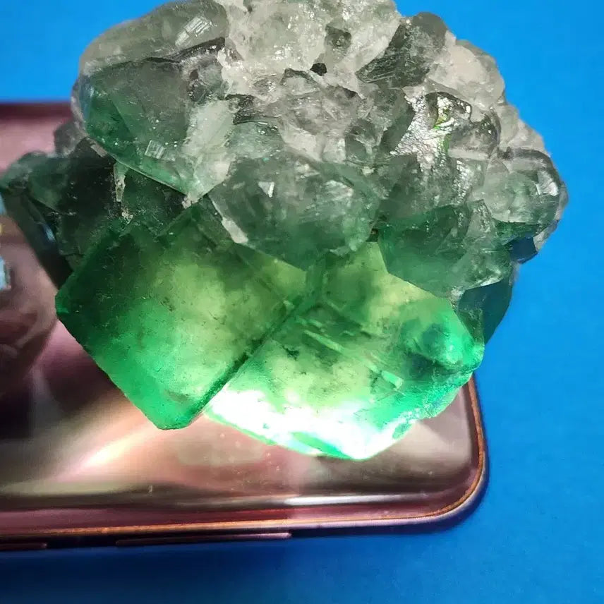 [BUNJANG] Green Fluorite Cube Raw Stone with Stand / 천연 수정 큐브형 그린 플루오라이트 원석+받침대