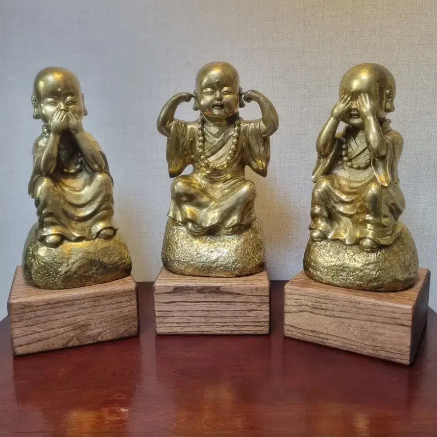 [BUNJANG] Bronze "See No Evil, Hear No Evil, Speak No Evil" Three Wise Monkeys Sculpture Set / [동 브론즈 작품] 보지 말고, 듣지 말며, 말하지 말라