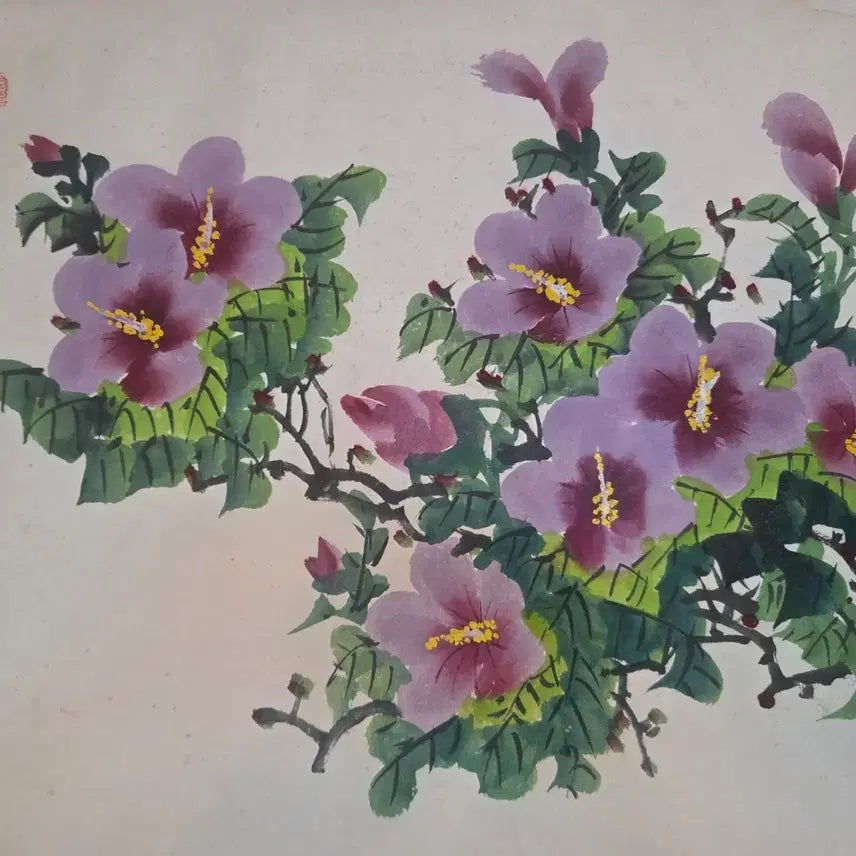 [BUNJANG] Jin Seong-gu "Mugunghwa" Painting / 동양화 소우 진성구 서기국화 무궁화