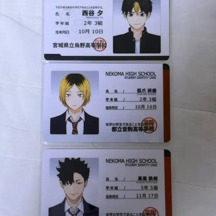 [BUNJANG] Haikyuu!! Student ID Card Bundle (Nishinoya, Kenma, Kuroo) / 하이큐 학생증 ㄹㅁㅁ님 일괄 (니시노야, 켄마, 쿠로오)
