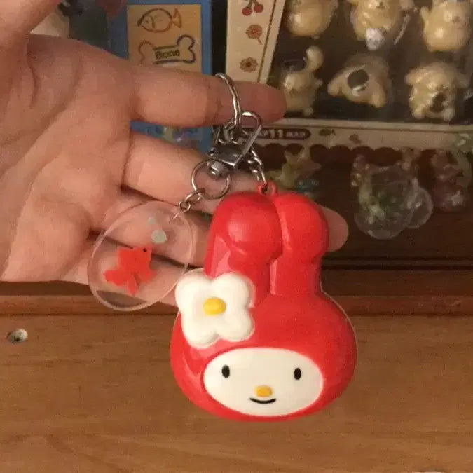 [BUNJANG] Rare Japanese Vintage My Melody Goldfish Mirror Comb Keychain Set Figure / 레어! 일본 고전 빨간 마이멜로디 금붕어 거울 빗 키링 세트 피규어